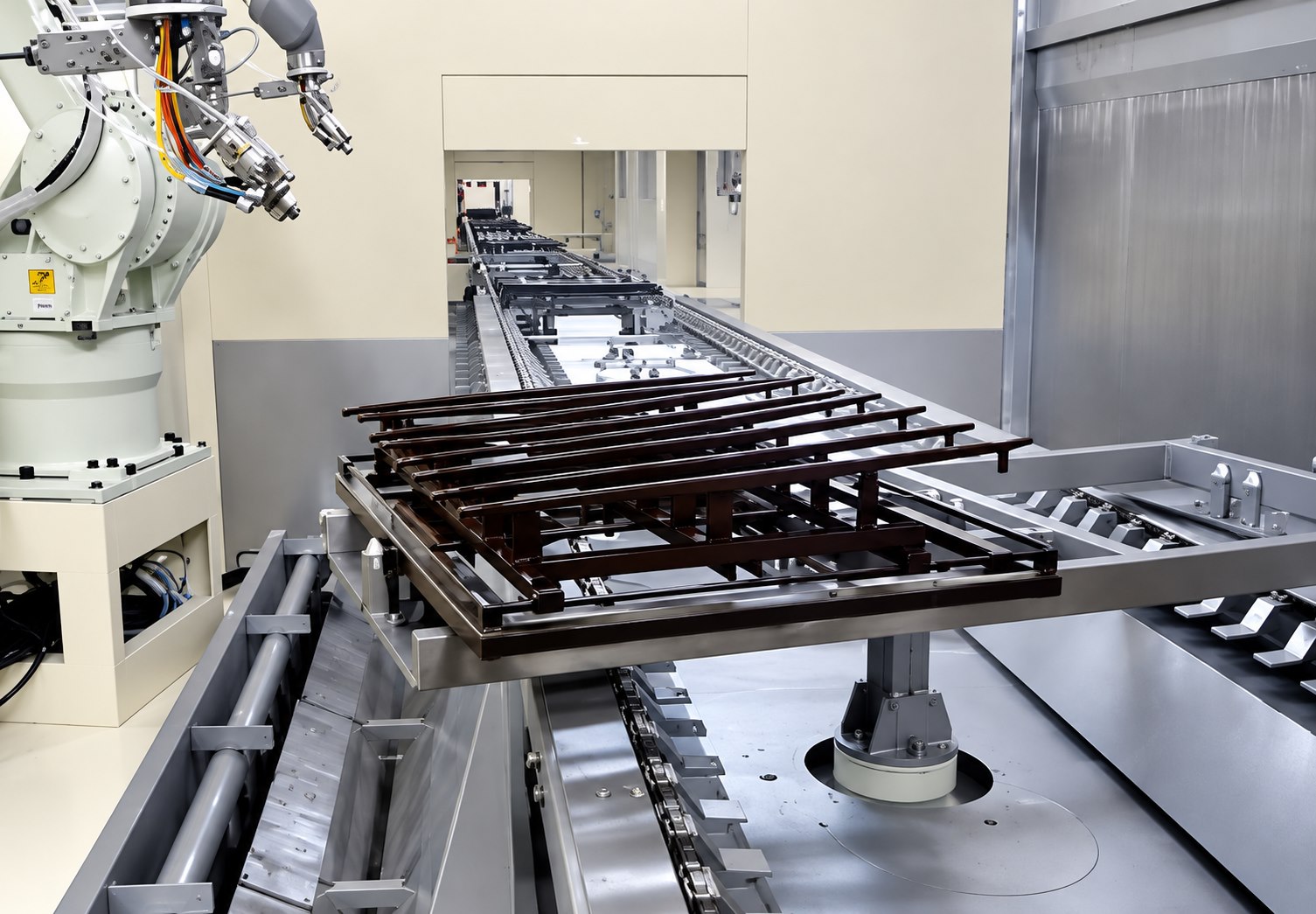 Industrial robot and automated conveyor system on a Summit production line