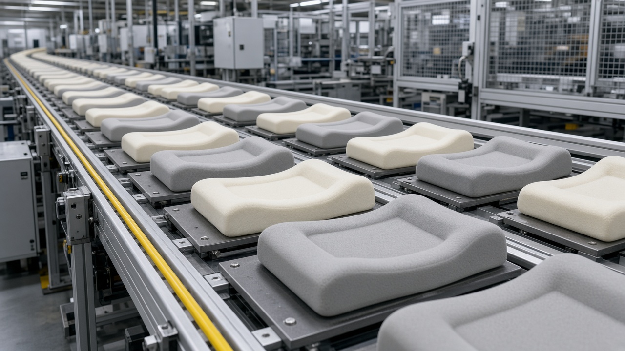 Armrest foam parts on an automotive manufacturing line