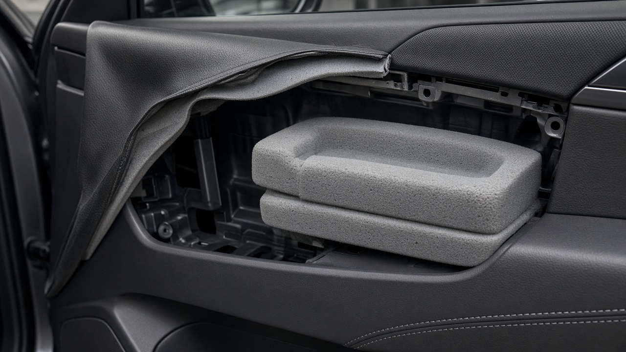 Armrest foam fitted in a vehicle door panel